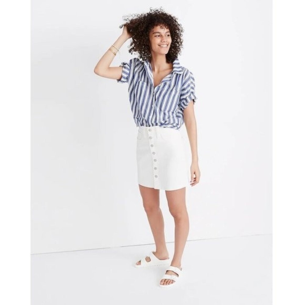Madewell Stretch Denim Straight Mini Skirt Tile White Button-Front Edition NWT